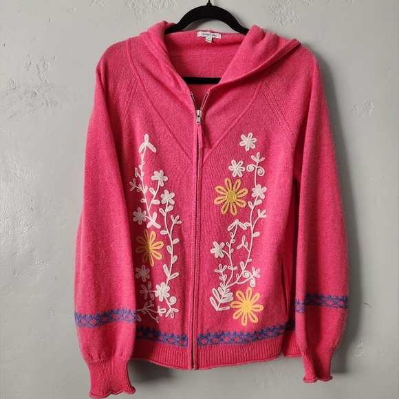 Johnny Was Ryan Wool Cashmere Blend Zip Up Embroidered Hooded Sweater Medium - Picture 2 of 10